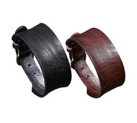 ULDIGI 2 Stück Vintage Lederarmband Herren Langlebiges Rindsleder Armband mit Metall Modisches Retro Punk Design Leichte Bequeme Manschette für Alltag Streetwear und Hip hop Stil