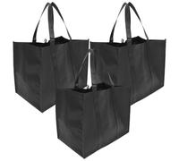 ULDIGI 3 Stück Wiederverwendbare Einkaufstaschen aus Schwarzem Vliesstoff Leicht und Glatt Große Tragetaschen für Einkaufen und Picknick mit Modischem Design