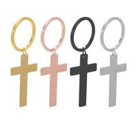 ULDIGI 4 Stück Edelstahl Kreuz Schlüsselanhänger Silber Gold Schwarz Roségold Gravur Rohlinge Robust Symbolisch Für Christliche Geschenke Weihnachten Taufe Firmung