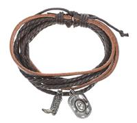 ULDIGI Herren Lederarmband Mehrlagig mit Cowboyhut Stiefel Anhängern Vintage Handgelenkschmuck Braun Robustes Wickelarmband für Alltag und Geschenk
