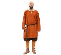 Ulfberth - Mittelalter Wolltunika - Wikinger Tunika - Mittelalterliche Gewandung für Herren - (DE/NL/SE/PL, Alphanumerisch, L, Regular, Regular, Orange-Rot)