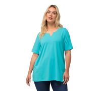 Ulla Popken Damen große Größen Übergrößen Plus Size T-Shirt, A-Linie, Tunika-Ausschnitt, Halbarm tiefes Aqua 46+ 807259740-46+
