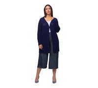 Ulla Popken Damen, Bändchengarn, V-Ausschnitt, Schmuckknopf Strickjacke, Indigo, 46-48
