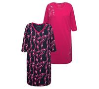Ulla Popken Damen Bigshirts, 2er-Pack, V-Ausschnitt/Rundhals, 3/4-arm Nachthemd