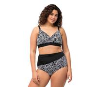 Ulla Popken Damen Bikini, Zweiteiler, Linien, Softcups, Verstellbare Träger Swimwear Cover Up Set, Schwarz, 54 EU