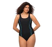 Ulla Popken Damen Badeanzug, Pipings, Unterbrustband, Vorderfutter, Schwarz, 46 EU