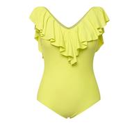 Ulla Popken Damen Badpak, volant, V-hals, softcups Badeanz ge, Neon Gelb, 52 EU