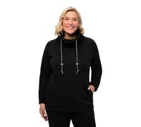 Ulla Popken Damen große Größen Bis 64, Sweatshirt mit Stehkragen, Pullover, Raglanform, Rippbündchen, Lange Ärmel, schwarz 46+ 713963100-46+