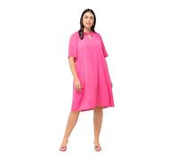 Ulla Popken Damen, Rüschen, A-Linie, Tunika-Ausschnitt, Halbarm Kleid, Hibiskuspink, 46-48
