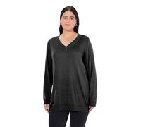Ulla Popken Damen Pullover, V-ausschnitt, Langarm, Weicher Feinstrick, Schwarz, 42-44 EU