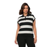 Ulla Popken Damen Pullunder, Ajourmuster, Streifen, Polokragen, ärmellos Pullover, schwarz, 50-52