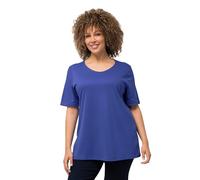 Ulla Popken Damen große Größen Übergrößen Plus Size Shirt, doppellagige Vorderseite, Slim, Rundhals, Halbarm blau lila 50+ 810528720-50+