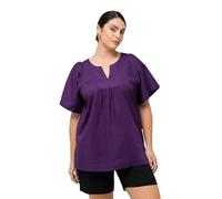 Ulla Popken Damen, Leinenmix, A-Linie, Tunika-Ausschnitt, Halbarm Bluse, Lila, 46-48