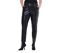 Ulla Popken Damen große Größen Übergrößen Plus Size 7/8-Hose, Lederoptik, Biesen, Elastikbund schwarz 50 813370130-50