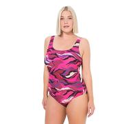 Ulla Popken Damen große Größen Übergrößen Plus Size Badeanzug, Bedruckt, ohne Softcups, Rundhals Purpur 42+ 835865541-42+