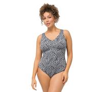 Ulla Popken Damen, Laura, Struktur Blätter 826546 Badeanzug, Schwarz, 60