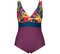 Ulla Popken Damen große Größen Übergrößen Plus Size Badeanzug, Blätter, Softcups, Vorderfutter, recycelt Marine 60 832401740-60