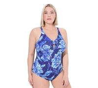 Ulla Popken Damen große Größen Übergrößen Plus Size Badeanzug, Blüten, Softcups, Zierknoten Indigo 50 836577740-50