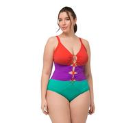 Ulla Popken Damen große Größen Übergrößen Plus Size Badeanzug, Colorblocking, Softcups, Aussparungen, recycelt 826476
