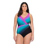 Ulla Popken Damen große Größen Übergrößen Plus Size Badeanzug, Drapierung, Farbverlauf, Softcups, recycelt schwarz 54 837691100-54