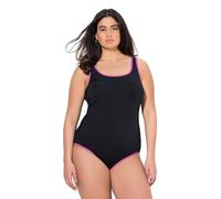 Ulla Popken Damen, Farbige Paspeln, Ohne Softcups, Rundhal Badeanzug, Schwarz, 54-56
