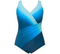 Ulla Popken Damen große Größen Übergrößen Plus Size Badeanzug, Farbverlauf, Softcups, V-Ausschnitt, recycelt Petrol 62 824243750-62