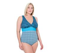 Ulla Popken Damen große Größen Übergrößen Plus Size Badeanzug, Fische, Softcups, V-Ausschnitt, recycelt tannengrün 44 837321752-44