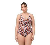 Ulla Popken Damen große Größen Übergrößen Plus Size Badeanzug, Fleckenmuster, herausnehmbare Softcups schneeweiß 52 826492200-52