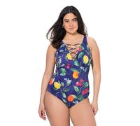 Ulla Popken Damen große Größen Übergrößen Plus Size Badeanzug, Früchte, Softcups, Schnürung, recycelt Nachtblau 46 837574850-46