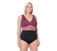 Ulla Popken Damen große Größen Übergrößen Plus Size Badeanzug, Gold-Piping, Softcups, V-Ausschnitt, recycelt schwarz 56 837077100-56