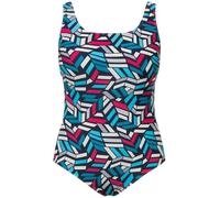 Ulla Popken Damen große Größen Übergrößen Plus Size Badeanzug, grafischer Druck, ohne Softcups, Rundhals Marine 58+ 832232130-58+