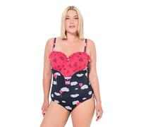 Ulla Popken Damen große Größen Übergrößen Plus Size Badeanzug, Herzen, Rüschen, Bügel-Softcups schwarz 50 835851100-50