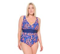 Ulla Popken Damen große Größen Übergrößen Plus Size Badeanzug, Korallen, V-Ausschnitt, Softcups, recycelt Marine 50 835818740-50