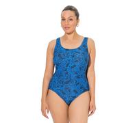 Ulla Popken Damen große Größen Übergrößen Plus Size Badeanzug, Meeresmotive, Rundhals, ohne Softcups asphaltblau 50+ 846238743-50+