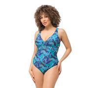 Ulla Popken Damen große Größen Übergrößen Plus Size Badeanzug, Papageien, Softcups, recycelt Dunkles Olive 42 826362115-42