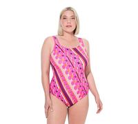 Ulla Popken Damen große Größen Übergrößen Plus Size Badeanzug, Punkte, ohne Softcups, Rundhals hibiskuspink 50 836852510-50