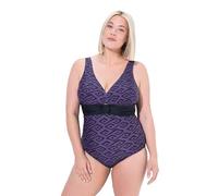 Ulla Popken Damen große Größen Übergrößen Plus Size Badeanzug, Rauten, Softcups, Zierring, recycelt violett 46+ 837797836-46+