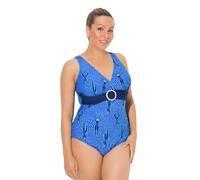 Ulla Popken Damen große Größen Übergrößen Plus Size Badeanzug, Schwimmerinnen, Softcups, Zierring asphaltblau 46+ 846236743-46+