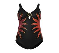 Ulla Popken Damen große Größen Übergrößen Plus Size Badeanzug, Sonnen, Softcups, Keyhole, recycelt schwarz 54 847130100-54