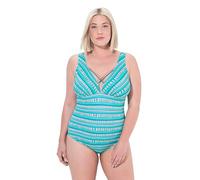 Ulla Popken Damen große Größen Übergrößen Plus Size Badeanzug, Streifen, Softcups, Zierbänder, recycelt türkis 44 838133454-44