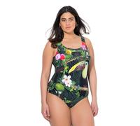 Ulla Popken Damen, Tukan, ohne Softcups, Rundhalsausschnitt Badeanzug, schwarz, 50-52