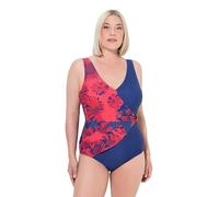 Ulla Popken Damen große Größen Übergrößen Plus Size Badeanzug, Wickeleffekt, Softcups, Zierschnalle Marine 50+ 836772740-50+
