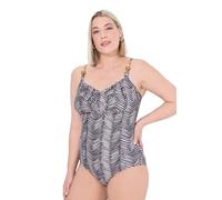 Ulla Popken Damen große Größen Übergrößen Plus Size Badeanzug, Iris, Struktur, Schmuckdetail, Zig-Zag Jungle