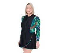 Ulla Popken Damen große Größen Übergrößen Plus Size Badekleid, Dschungel, Softcups, Stehkragen, Langarm schwarz 50+ 836452100-50+