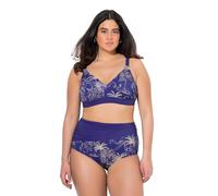Ulla Popken Damen große Größen Übergrößen Plus Size Bikini, Palmen, ohne Softcups, Träger verstellbar, recycelt Nachtblau 44 837527850-44