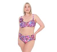 Ulla Popken Damen große Größen Übergrößen Plus Size Bikini Tina, Glitzerprint, Blumenbrosche