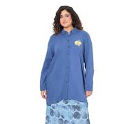 Ulla Popken Damen große Größen Übergrößen Plus Size Bluse, A-Linie, Musselin, Stickerei atlantikblau 50+ 837856722-50+