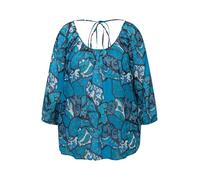 Ulla Popken Damen große Größen Übergrößen Plus Size Bluse, floraler Druck, Rundhals, Rücken-Bindeband saphirblau 50+ 829404750-50+