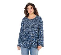 Ulla Popken Damen große Größen Übergrößen Plus Size Bluse, gesmokt, Rundhals, ausgestellter Langarm