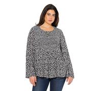 Ulla Popken Damen große Größen Übergrößen Plus Size Bluse, gesmokt, Rundhals, ausgestellter Langarm